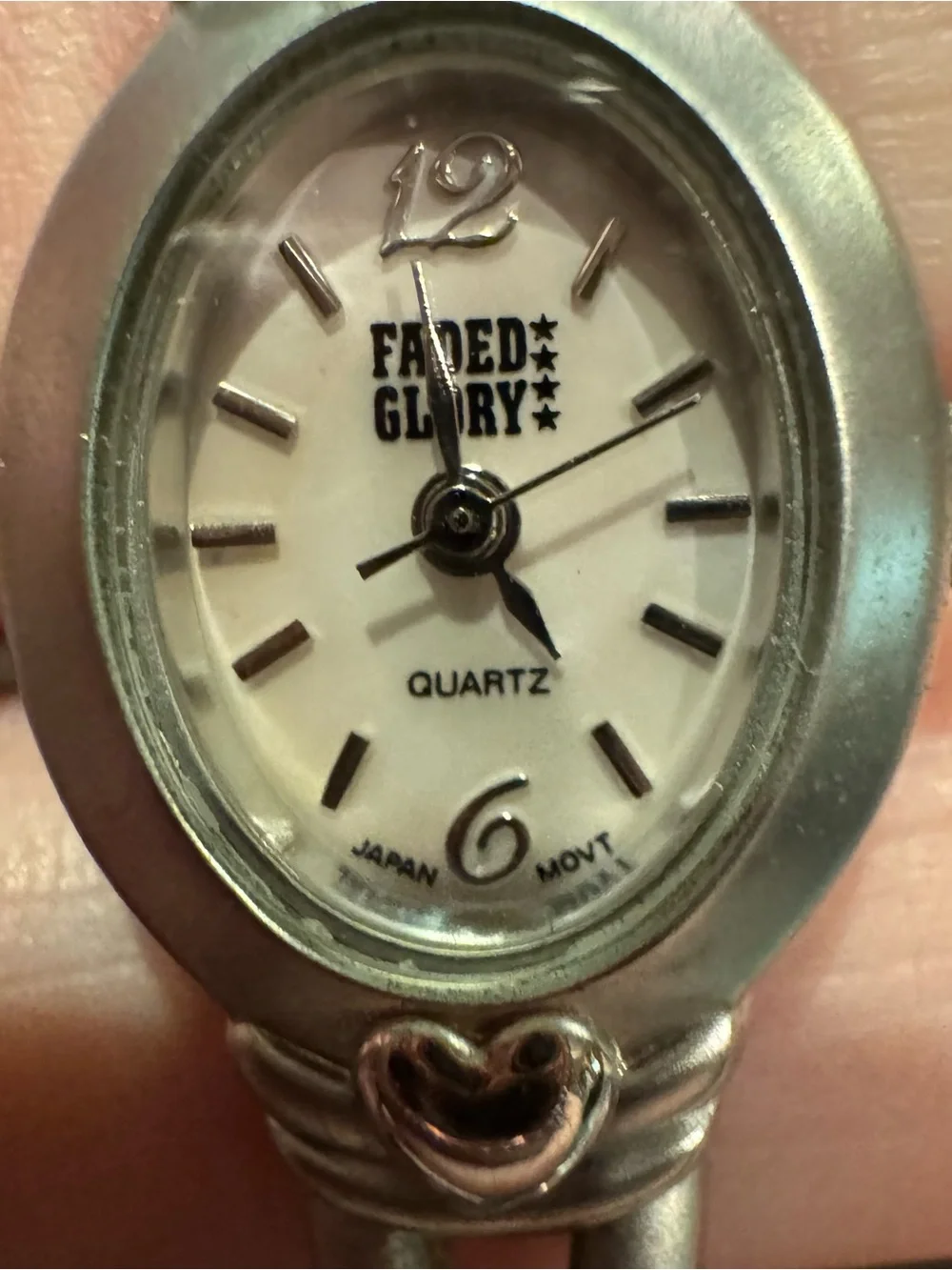 Faded Glory Silver-Tone Heart Link Bracelet Watch